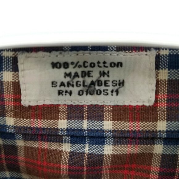 Burry Lane Button Front Blue/Brown Plaid L/S 100% Cotton Shirt Mens 16 x 34/35 - Picture 4 of 8